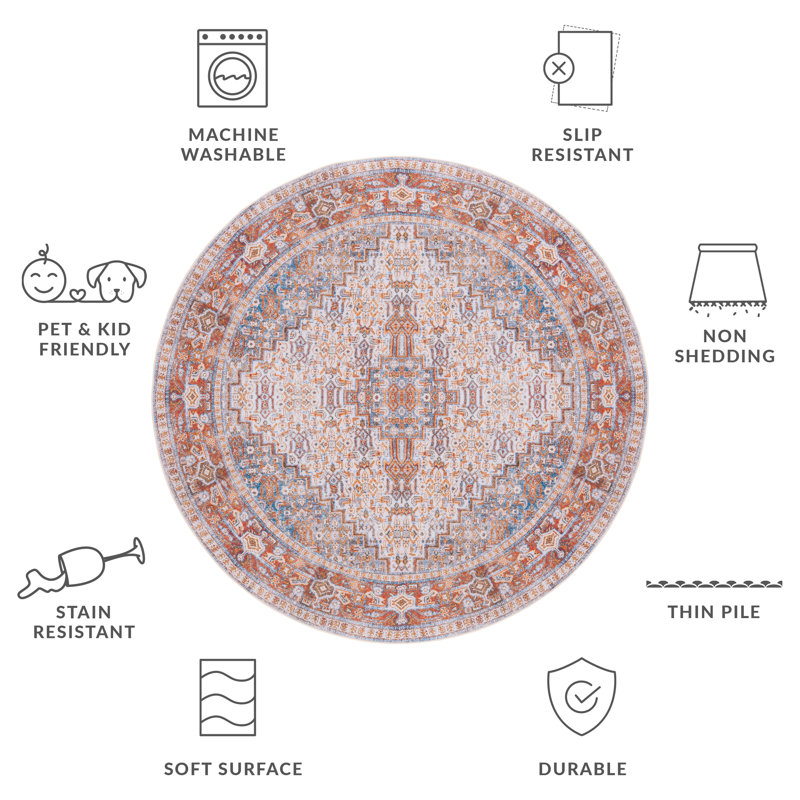 Ziebarth 166 M/W S/R Area Rug In Beige / Rust, Round 6'