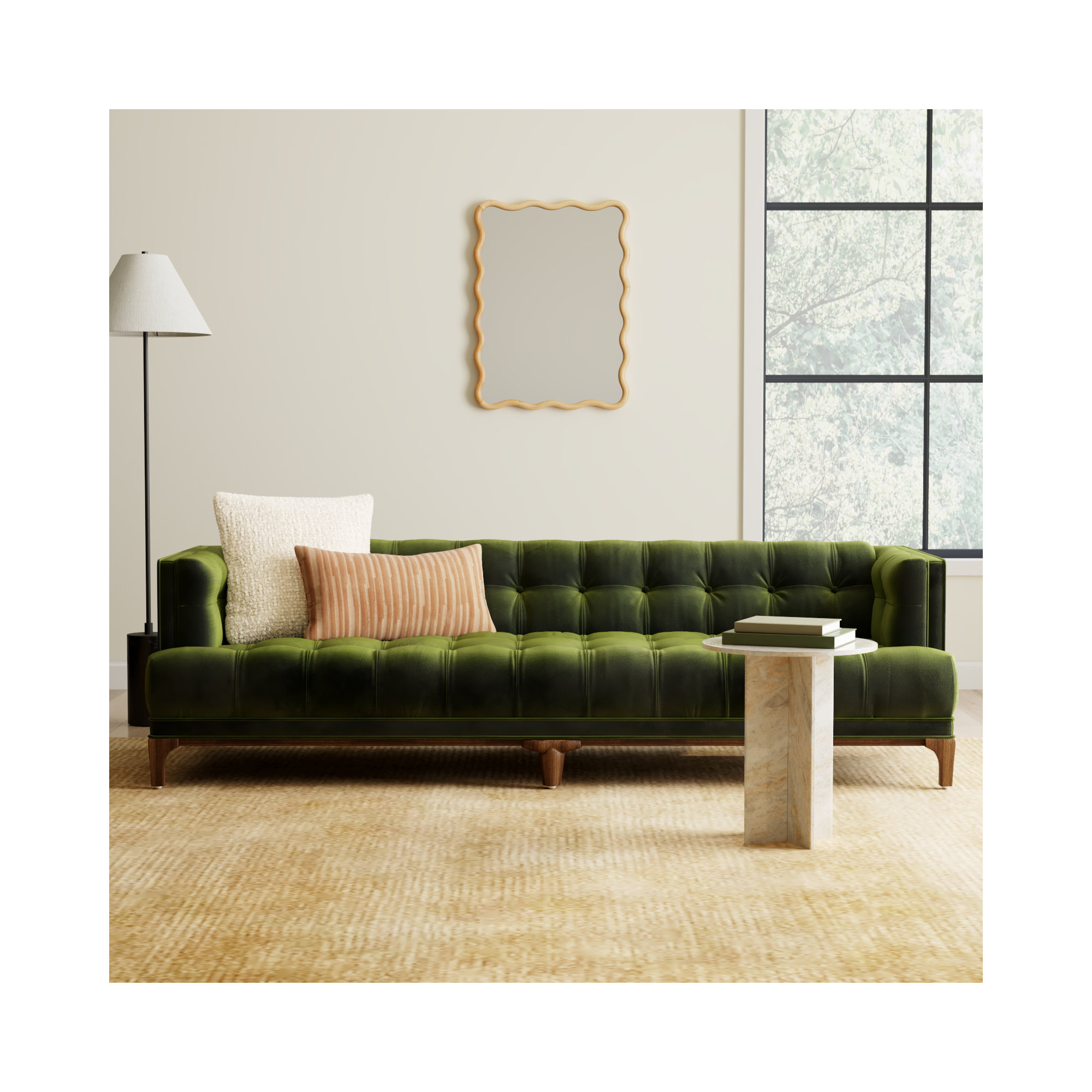Bari 91'' Tufted Tuxedo Sofa, Aspen Gray, Sapphire Olive Velvet