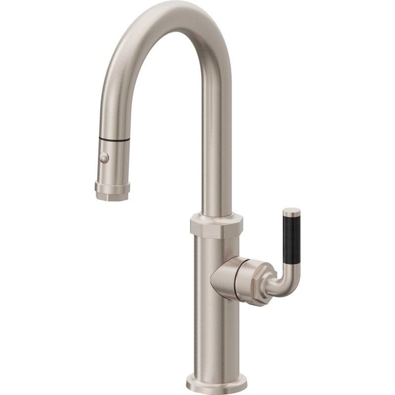Descanso Kitchen Pull-Down Prep/Bar Faucet with Button Sprayer, Satin Nickel