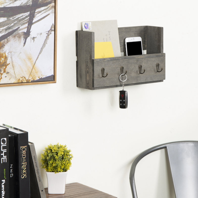 Willshire Wall Mail Organiser with Key Hooks and Mail Storage