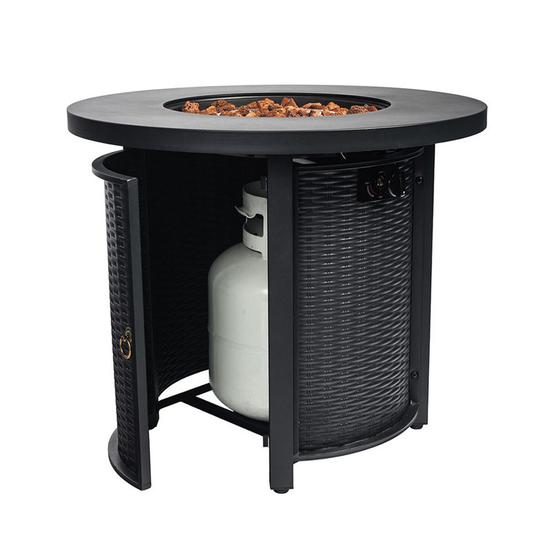Mokena 24" H x 30" W Propane Fire Pit Outdoor Round Table with Lava Rocks and Cover Lid