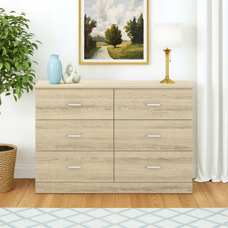 Allyannah 47" W 6-Drawer Manufactured Wood Double Dresser with Interlocking Drawers, Oslo Oak