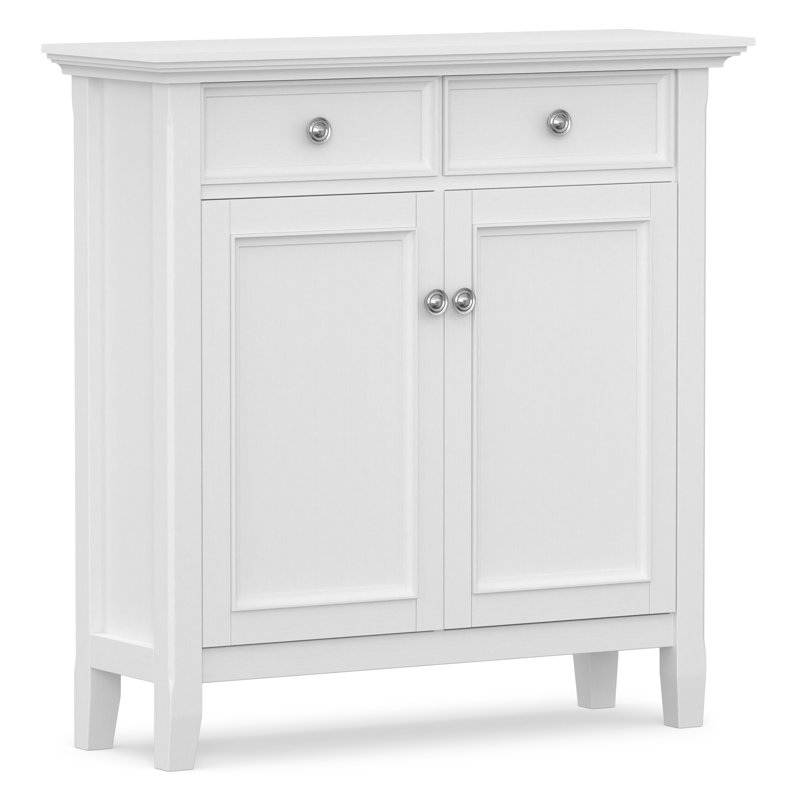 Armoire de rangement en bois massif avec 2 tiroirs et tablettes réglables Manervia, Blanc