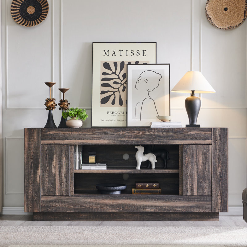Console média 70 po avec style distinctif et grand rangement, Chêne rustique foncé