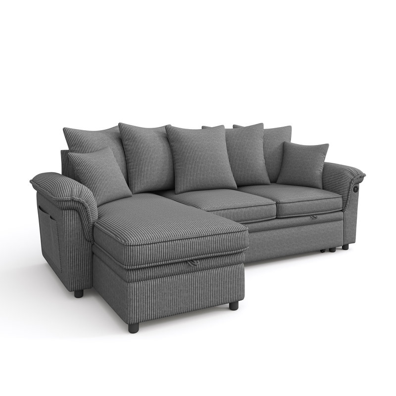  Felipe Upholstered Modular Sectional, Lena Gray Corduroy