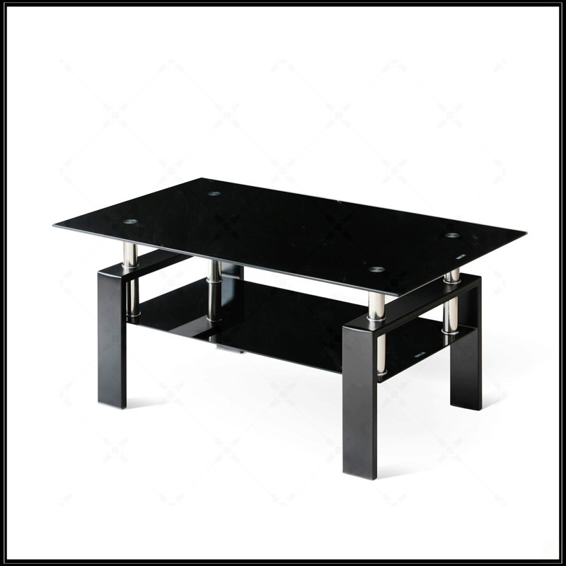 Table basse en verre trempé, Noir, Noir