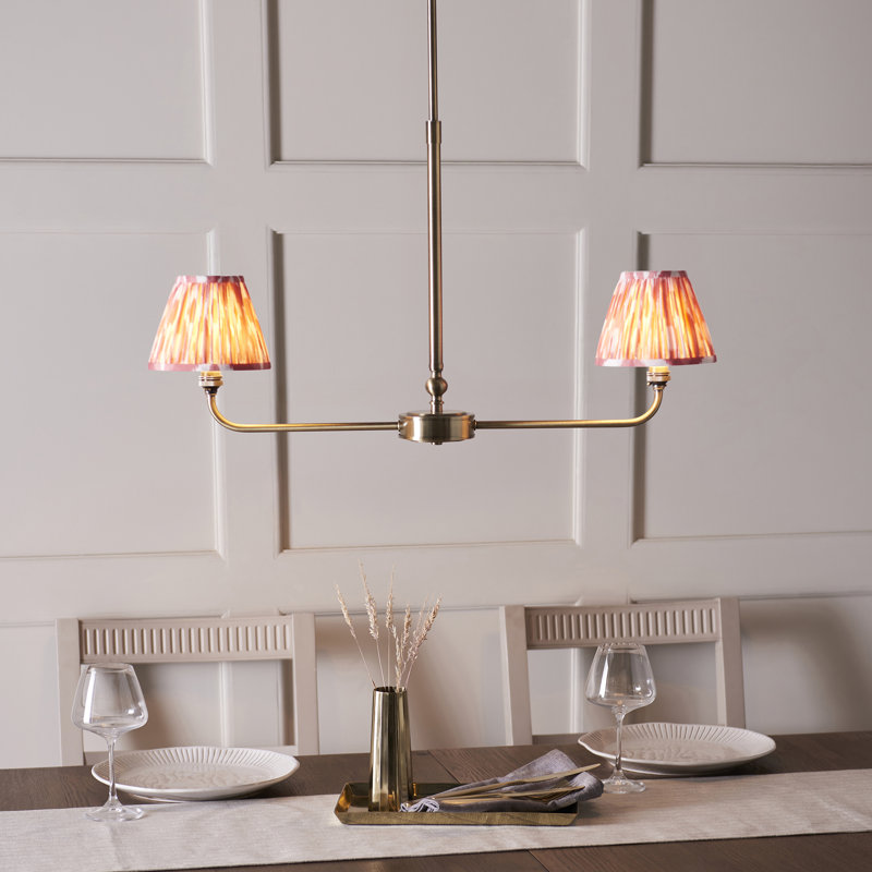 Lila 2 Light Linear Pendant with 16cm shade, Brass, 72cm H x 75cm W x 16cm D, Orange