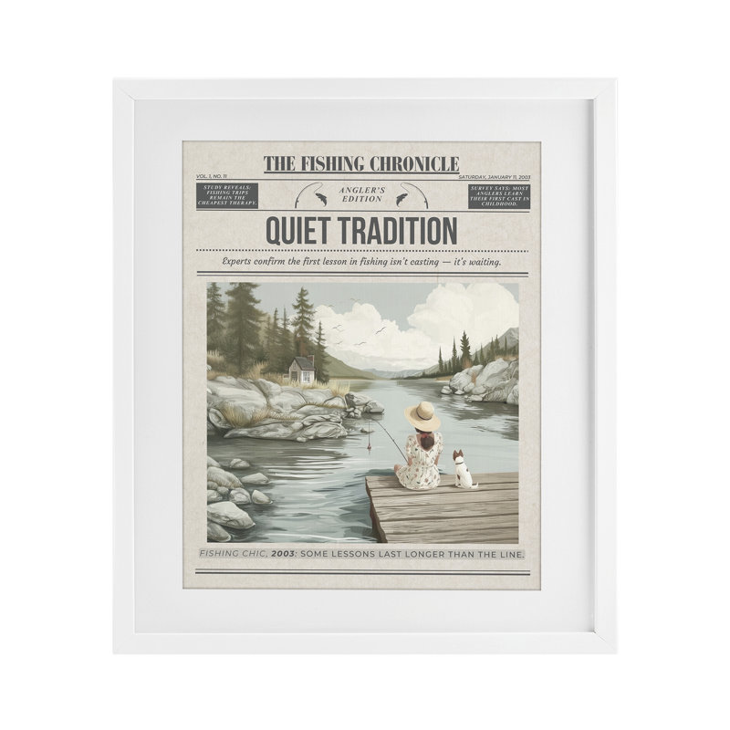 «Fishing Chronicle», reproduction sous verre encadrée par le magazine A Barefoot Stylist, H 21 po x l 17 po