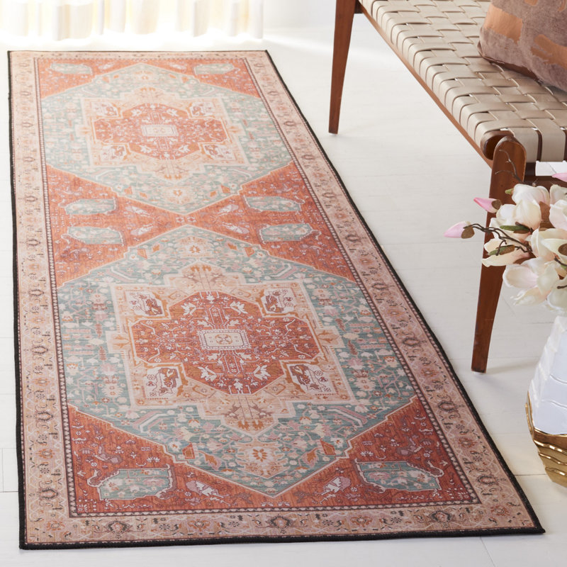 Tapis oriental turquoise / rouille Pashen, Tapis de couloir 2 pi 6 po x 8 pi