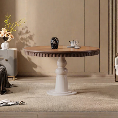 Round vintage rubber wood dining table