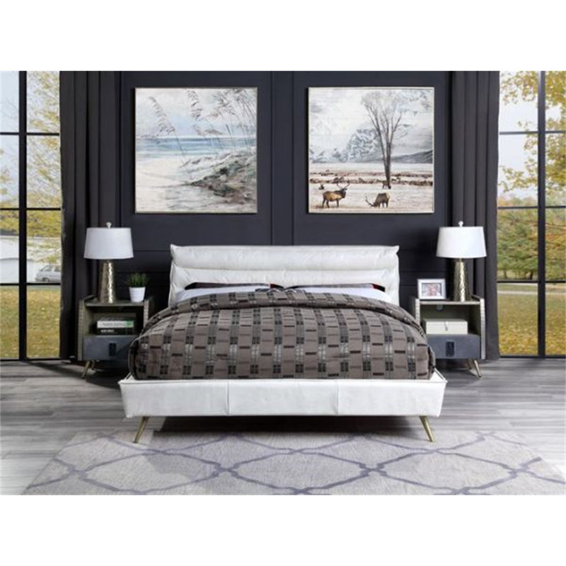 Lit plateforme tapissier Bowmanville, Grand, Blanc