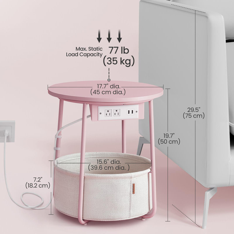 Table d'appoint avec station de charge, Gelée rose / blanc crème