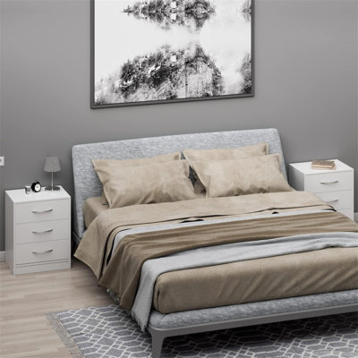 2X Bedside Table With 3 Drawers
