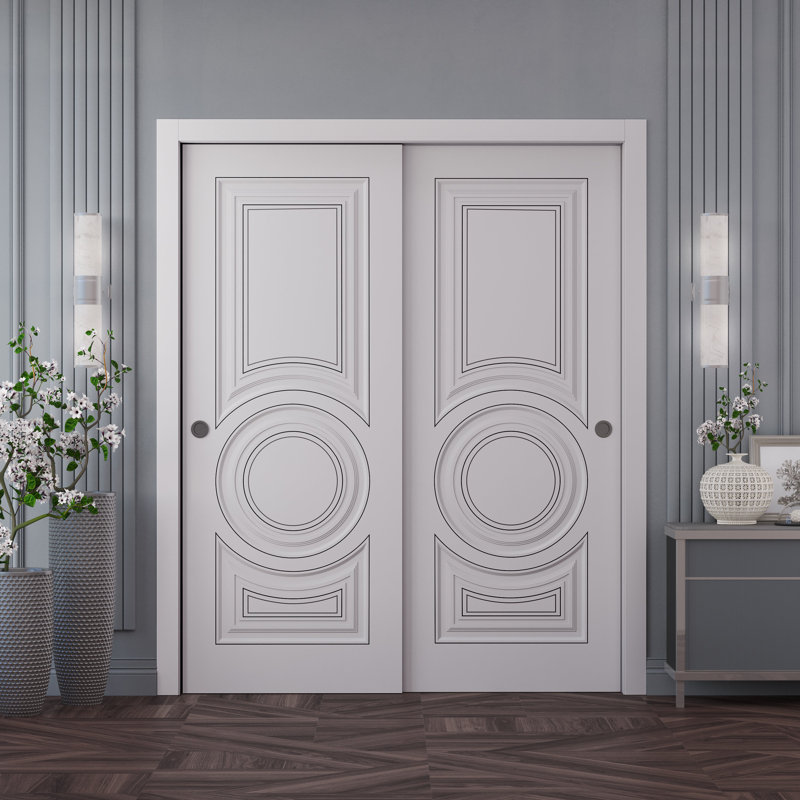 Sliding Closet Bypass Doors | IMPERIAL 1855 White Enamel | Rails Hardware Set | Wood Solid Bedroom Wardrobe Doors, 56" x 84"