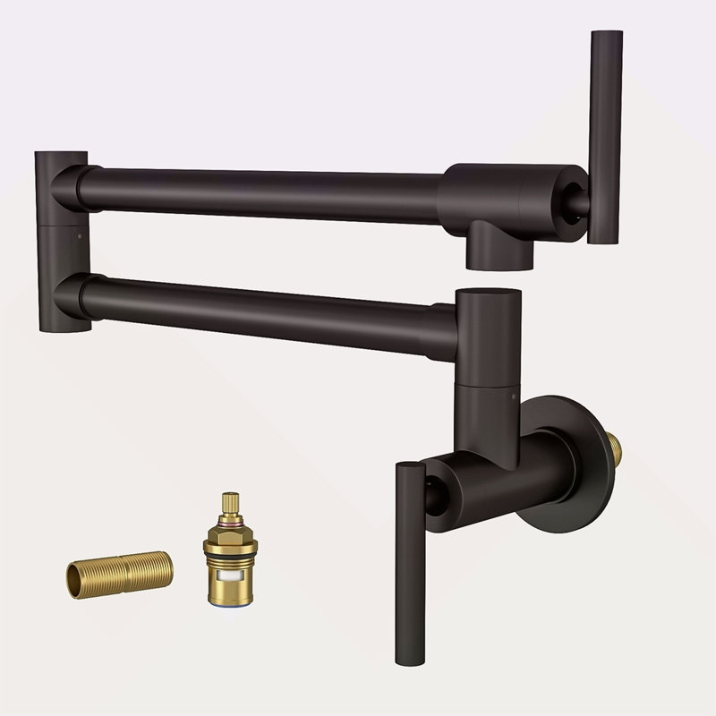 Pot Filler Faucet - Wall Mount Kitchen Sink Faucet Folding Stretchable With Single Hole Two Handles, Black