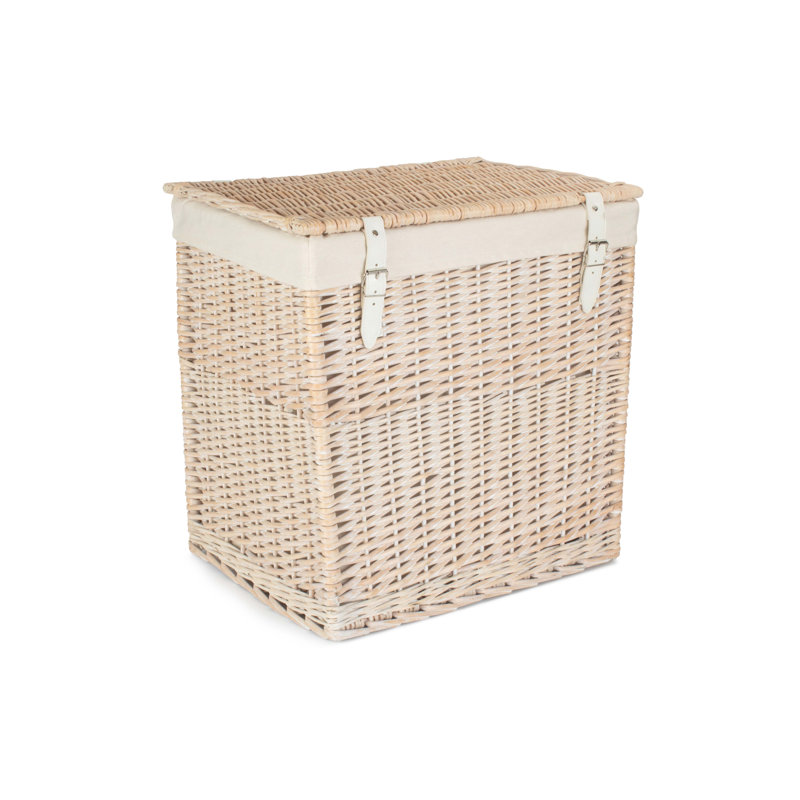 Wicker Laundry Hamper Basket with Lining, White Wash, 50cm H x 37cm W x 46cm D