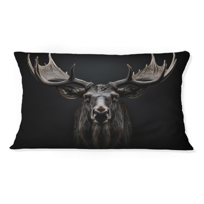 Coussin imprimé noir et blanc avec orignaux majestueux noir et blanc