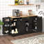 Buffet de rangement multifonctionnel, table de salle à manger extensible, tablettes réglables, support coulissant à 3 niveaux, îlot de cuisine pour la cuisine, la salle à manger et le salon (noir)