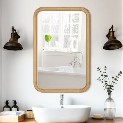 Madysson Rounded Corner Rectangle Wall Mirror with Solid Wood Wood Frame