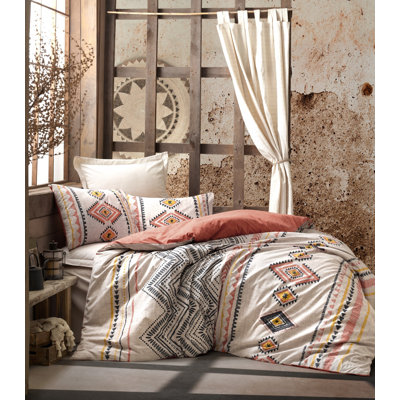 Luxury King Quilt Cover Set, 100% Cotton Ranforce, Tile Red, Yellow, White & Black | Duvet Cover 94.5 x 86.6 inches, 2 Pillowcases 23.6 x 23.6 inches | Machine Washable, Pigment Printing, Button Closure for Easy Use