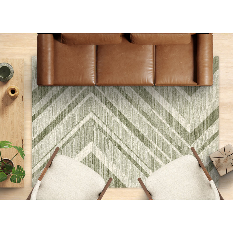 Florence Contemporary Modern Green Cream Beige 8 x 11 Area Rug, Rectangle 7'9" x 10'6"