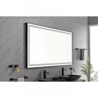 Miroir de salle de bain à DEL avec cadre en aluminium, miroir de meuble-lavabo mural, antibuée, mémoire, 3 couleurs, gradation continue