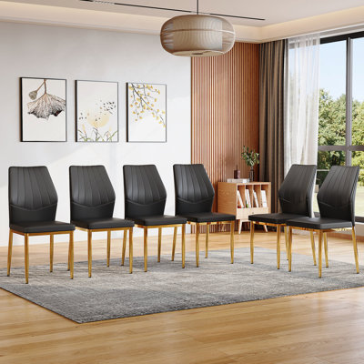 Ensemble de 6 chaises de salle à manger ergonomiques avec dossier en polyuréthane d'une hauteur de 37 pouces pour des repas confortables et élégants.