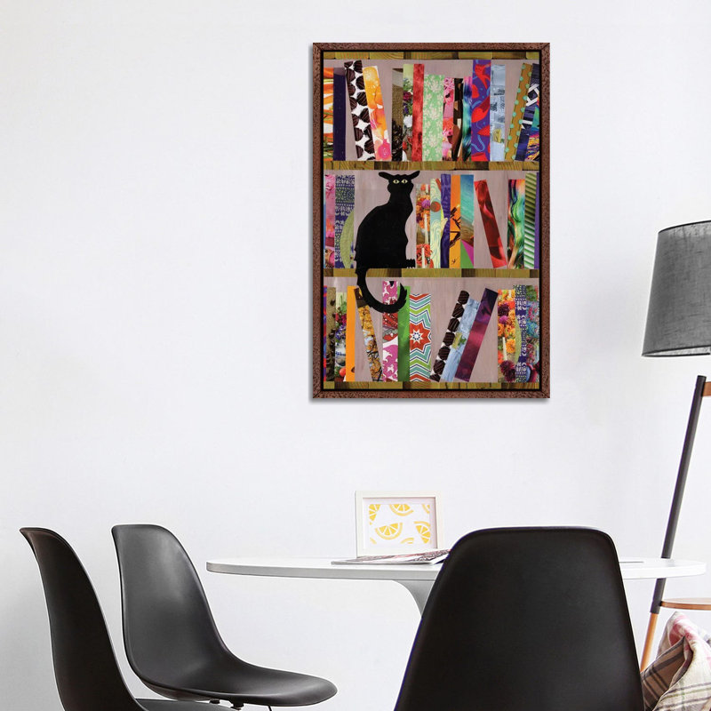 Bookcat by Artpoptart - Wrapped Canvas Print, 101.6 cm H x 66.04 cm W, Classic Brown Wood Framed
