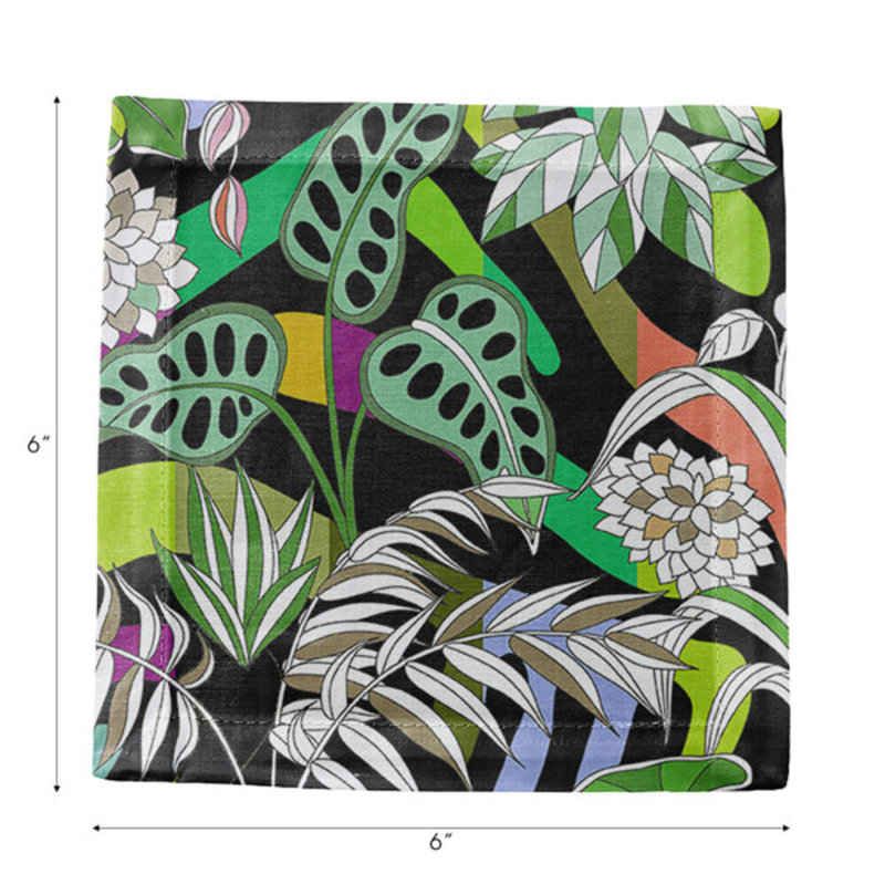 Serviettes de table en satin de coton Sabi Jungle, Noir