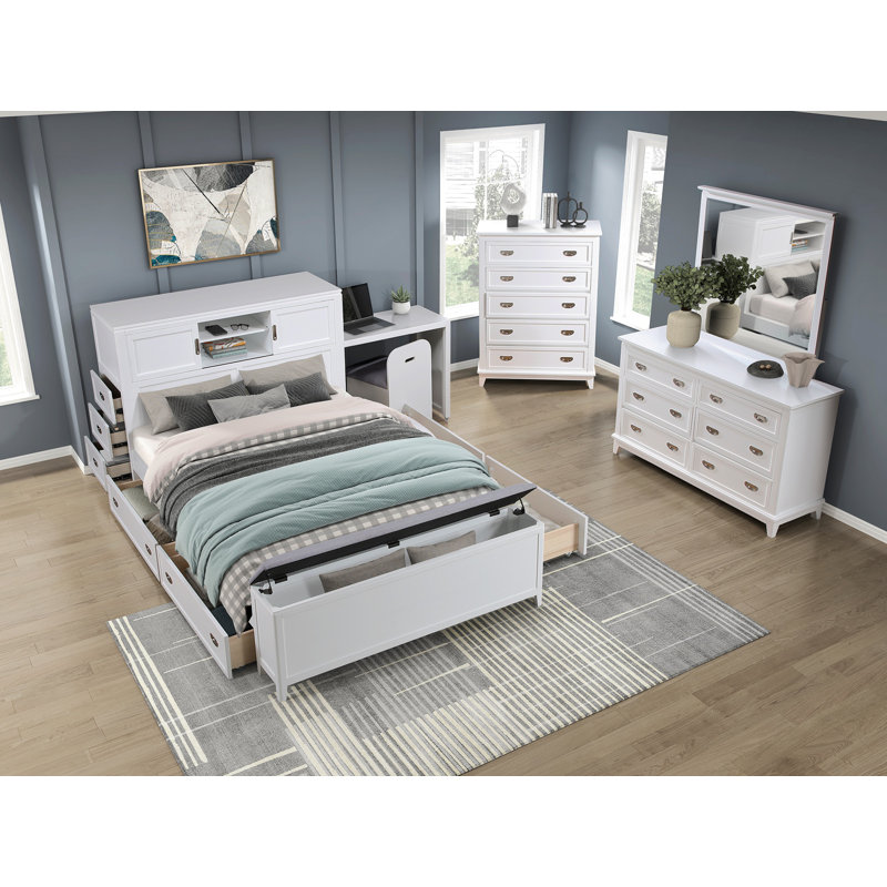Commode blanche avec 6 tiroirs et meubles de chambre à coucher modernes en bois 1pc, Blanc