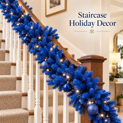 6FT Artificial Christmas Garland, Blue Faux Pine Garland for Mantel, Staircase, Fireplace, Table & Holiday Décor