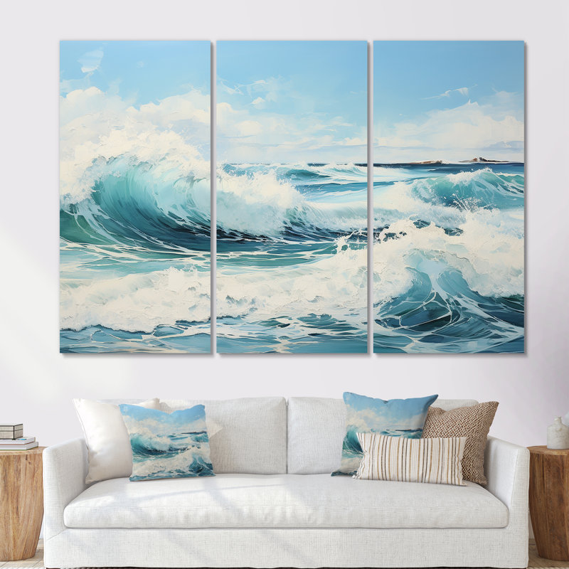 Aquarelle tempête côtière océan I - ensemble de reproductions d'art mural océan côtier, Toile tendue