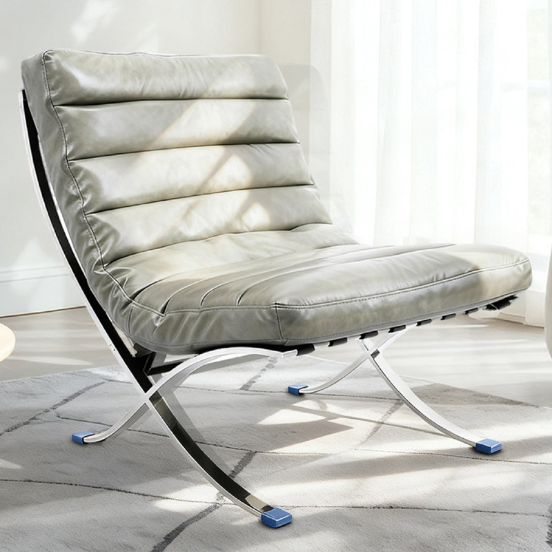  Fauteuil d'appoint pliant en cuir capitonné gris et argent, Gris
