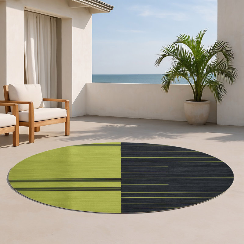 Tapis intérieur / extérieur noir HorizontalStripes, Rond 5 pi