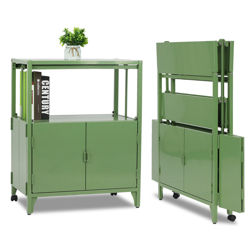 Accent 23.6’’ Wide  Foldable Metal Double Layer Cabinet with  Wheels Easy Assemble end table, Green