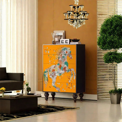 Armoire à cinq tiroirs en bois massif de grande capacité