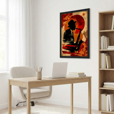 Silhouette de joueur de saxophone, art abstrait sur toile tendue sur toile, ensemble de 1