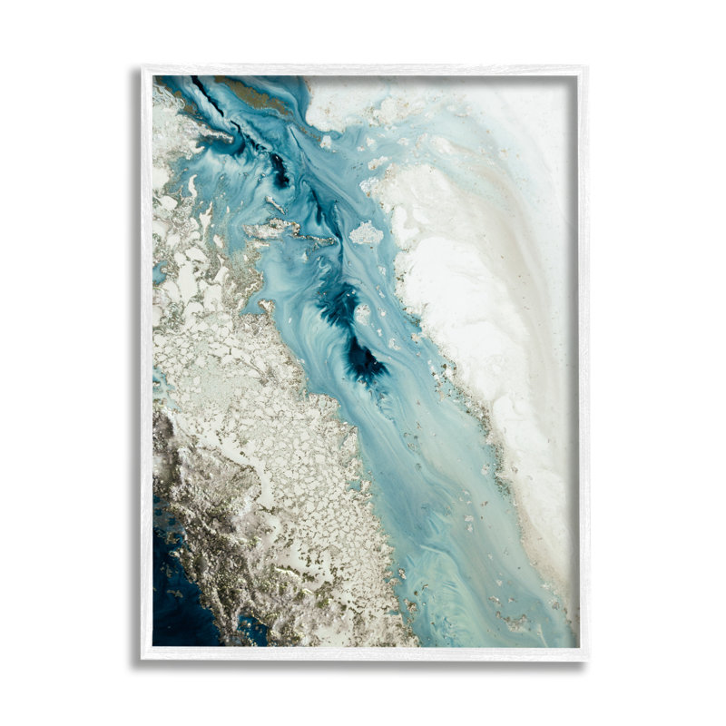 " Glam Blue Geode " Graphic Art Print, 30" H x 24" W x 1.5" D, Coastal White Framed Giclee