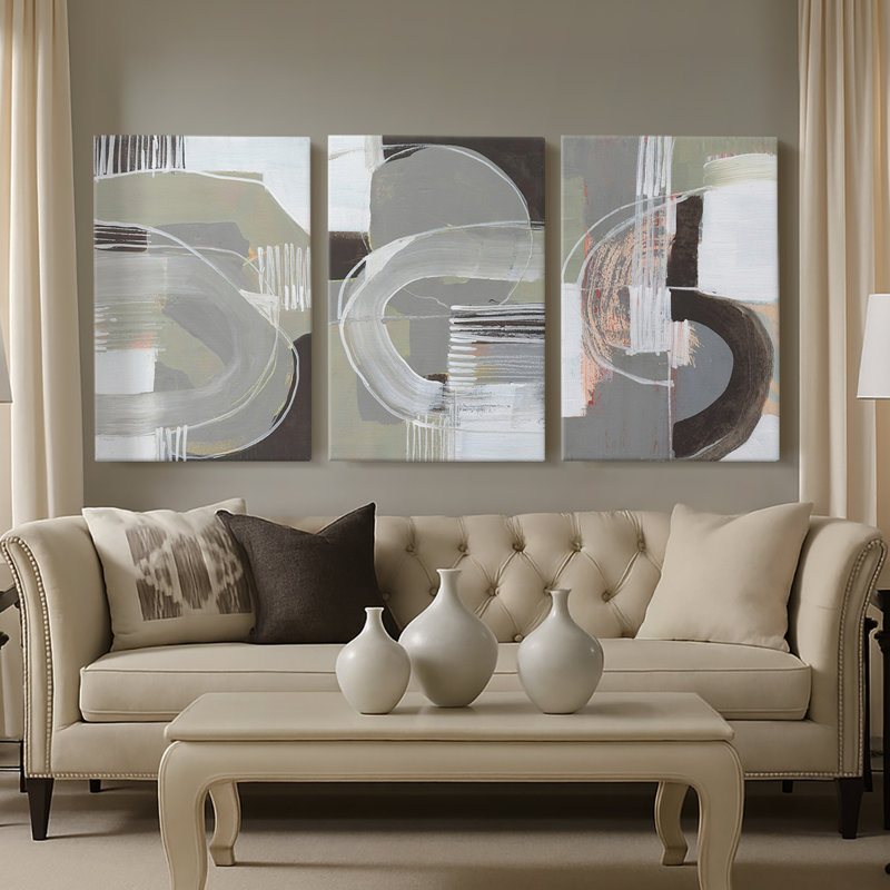 Arching Neutrals I  -Custom Wrapped Gallery Canvas - 3 Pieces, 27" H x 54" W