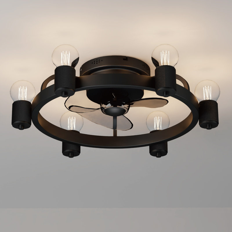 19.7 In. Classic Black Farmhouse Ceiling Fan With Light With Remote Control And 180° Swivel E26 Base, Bulb Not Included