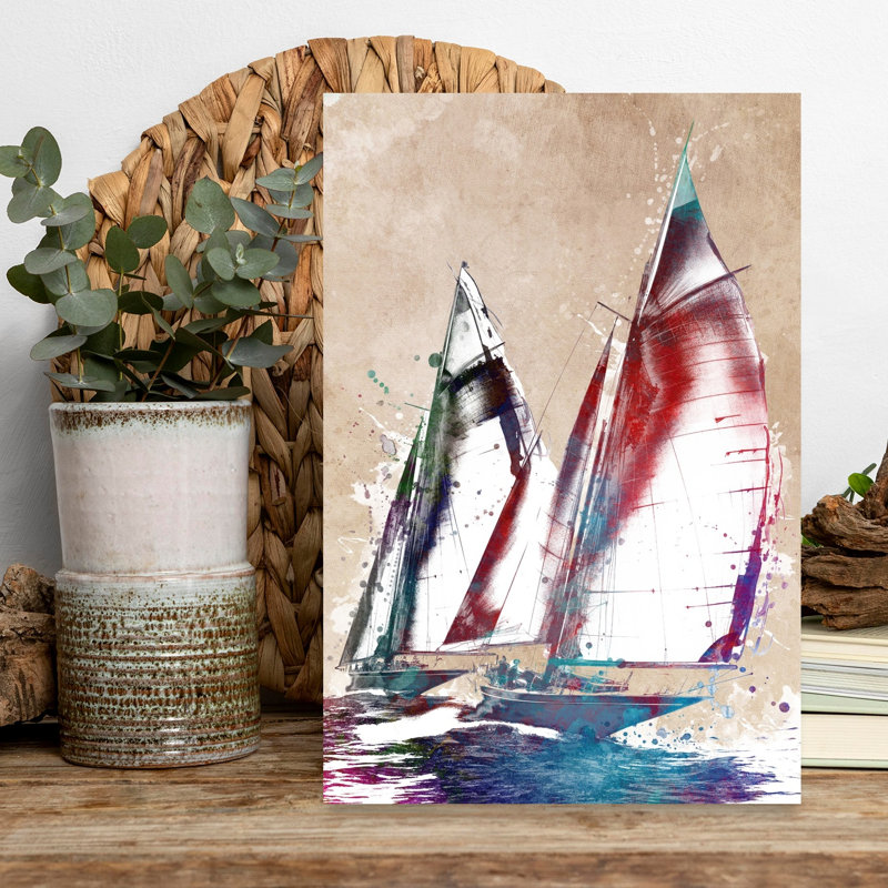 Dynamic Sailboat Racing Wall Art Print 1 Piece Wrapped Canvas Wall Art, 45.72cm H x 30.48cm W
