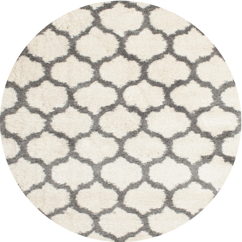 Tapis contemporain gris / crème, Rond 7 pi