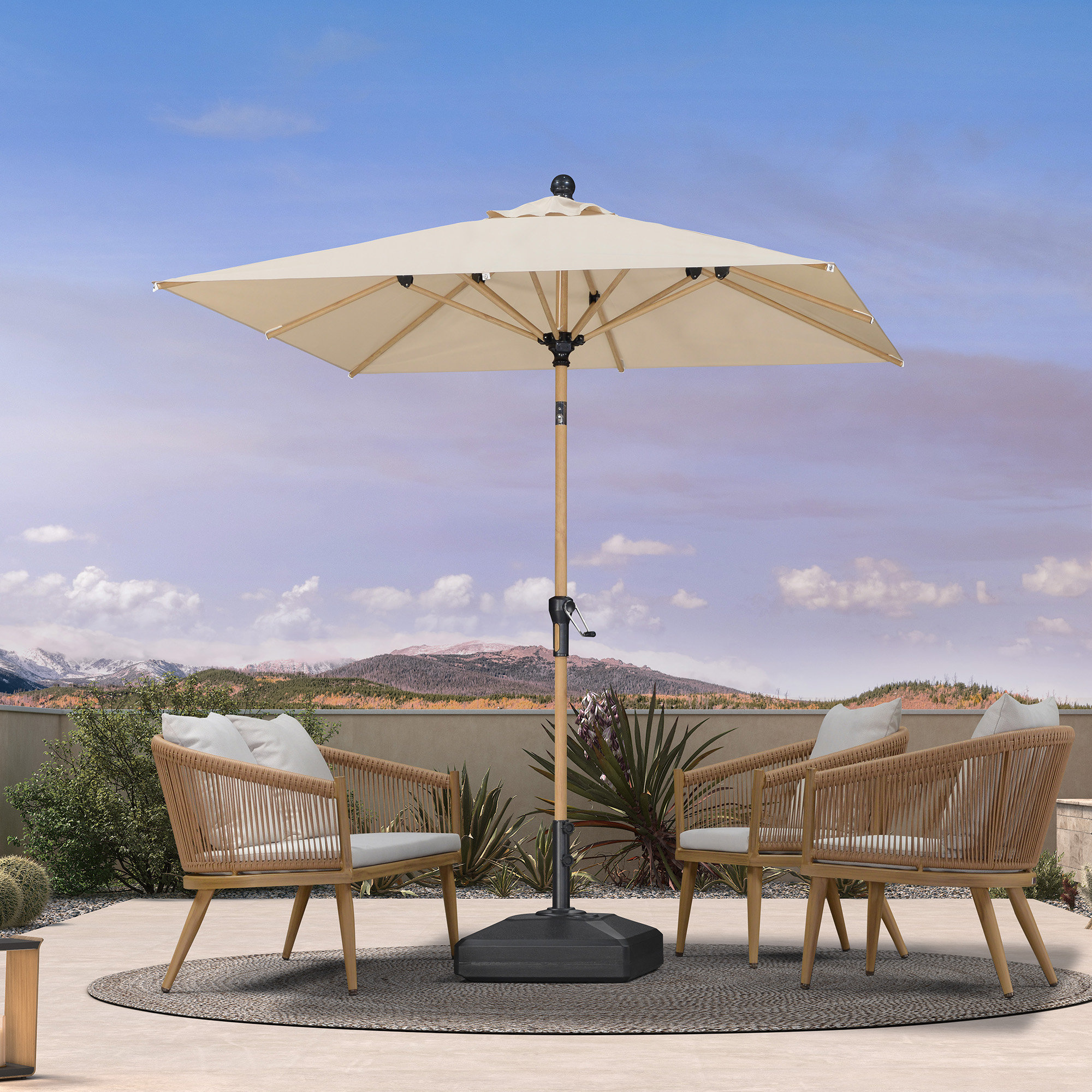 Arlmont \u0026 Co. 6.5' x 6.5' Square Patio Umbrella Market Umbrella Aluminum  Outdoor Table Umbrella with Push Button Tilt \u0026 8 Sturdy Ribs and Crank ..., image size:2000x2000