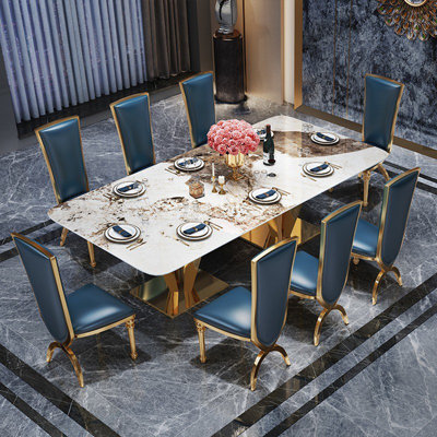 Luxury Rectangular Rock Slab Dining Table Sets