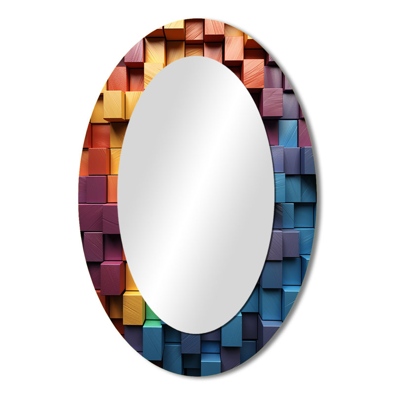 Rainbow Cubic Wood Spectrum - Grand miroir mural ovale sur métal, H 36 po x l 24 po