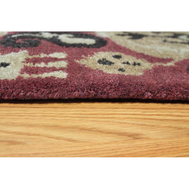 Tapis rouge en laine touffeté à la main Ikat, Rectangle 5 pi x 8 pi