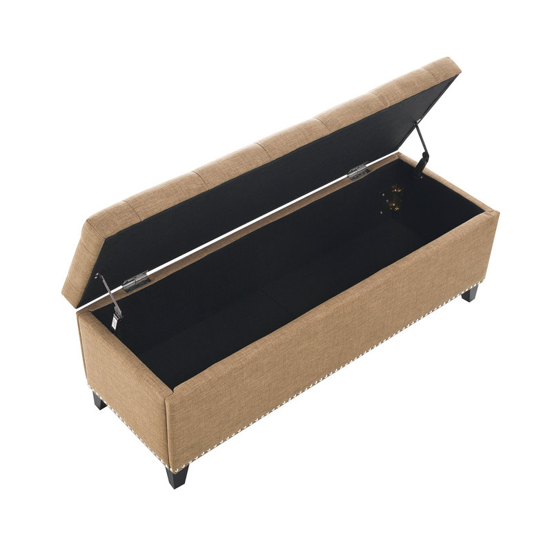Repose-pieds avec rangement, banc de rangement avec charnière de sécurité, repose-pieds capitonné en lin pour le salon, le vestibule, le couloir, le repose-pieds, soutien 500 lb