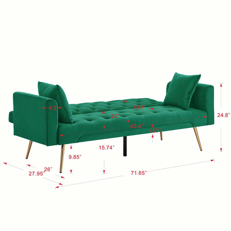 Canapé-lit rembourré de style moderne 71,65 po, Velours vert