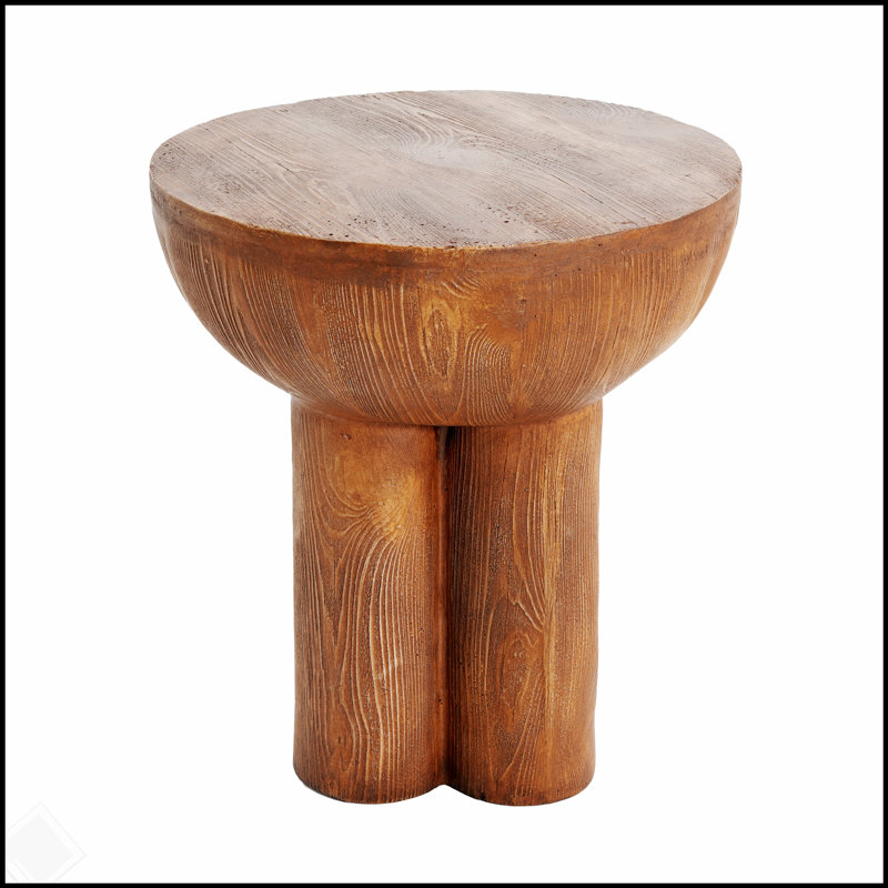 Iris Outdoor Patio Three-Legged Wood-Grain MGO Side Table, Weather-Resistant and Versatile for Indoor and Outdoor Use