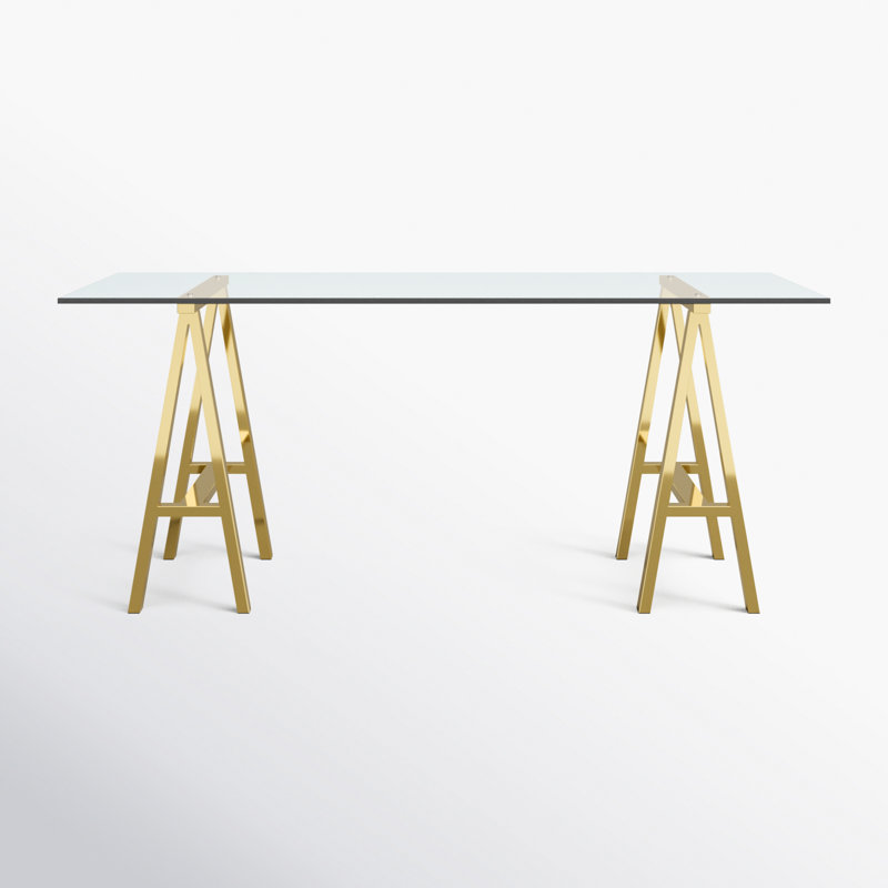 Dita Glass Top Metal Base Dining Table, 71W x 36D x 30H, Gold